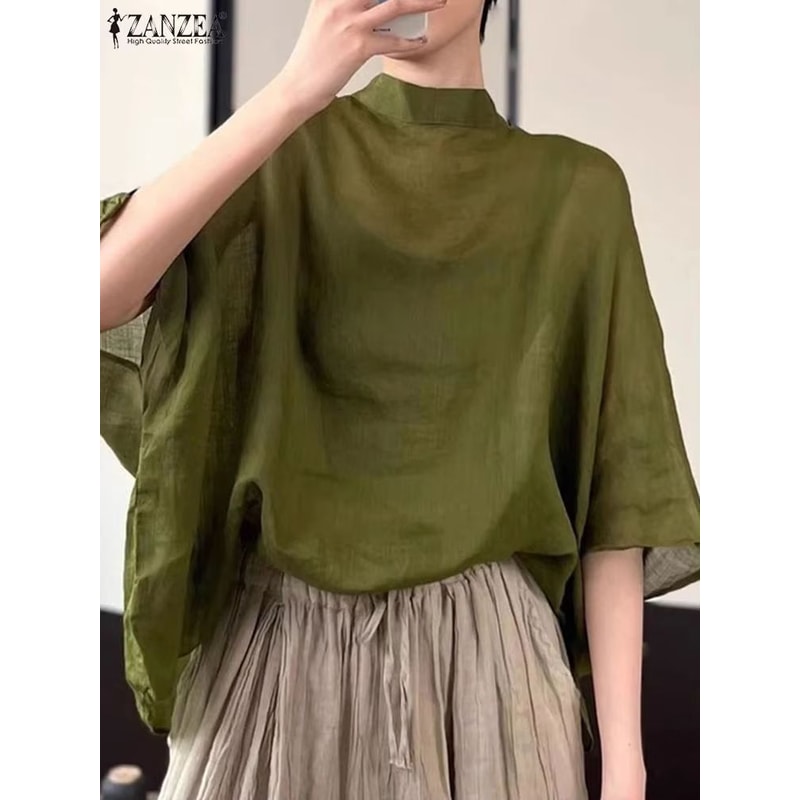 AllSeason Bat Sleeve Asymmetrical Blouse 2024 Lightweight Summer Tunic 0