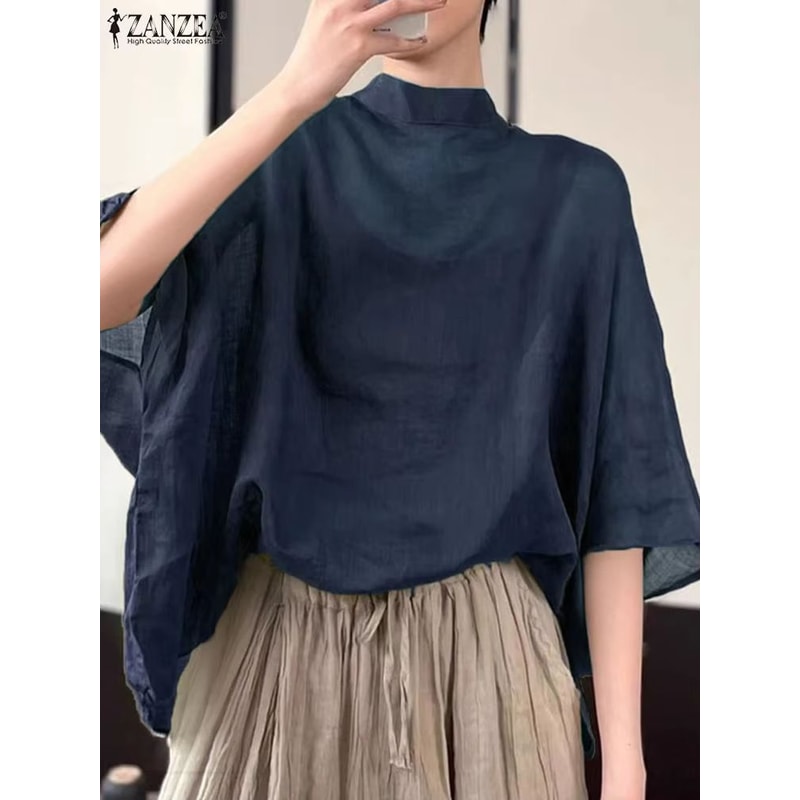 AllSeason Bat Sleeve Asymmetrical Blouse 2024 Lightweight Summer Tunic 1