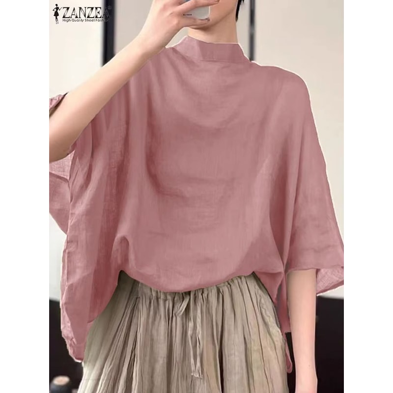 AllSeason Bat Sleeve Asymmetrical Blouse 2024 Lightweight Summer Tunic 2