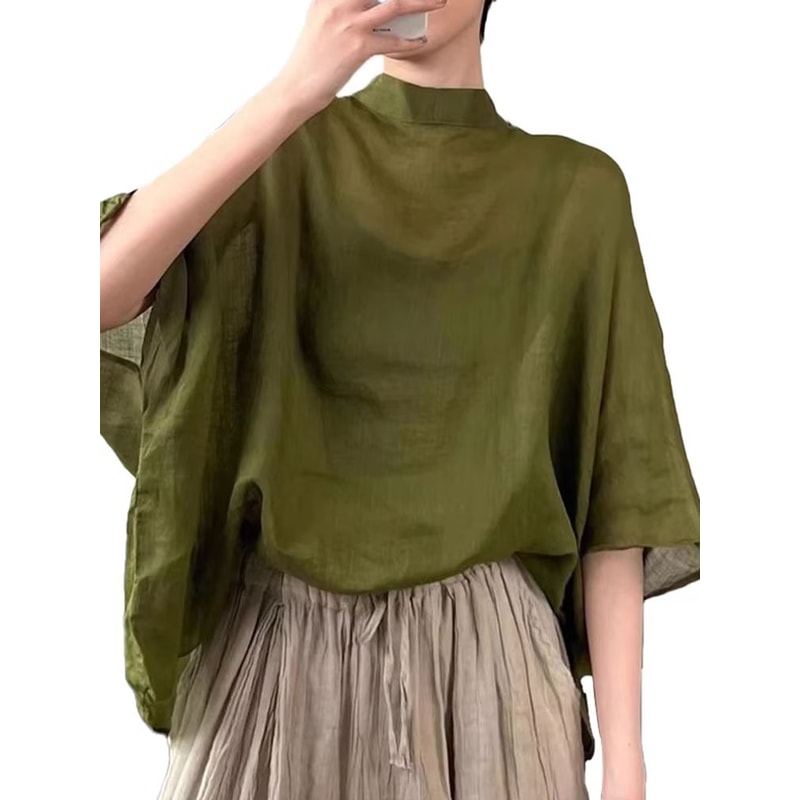 AllSeason Bat Sleeve Asymmetrical Blouse 2024 Lightweight Summer Tunic 4