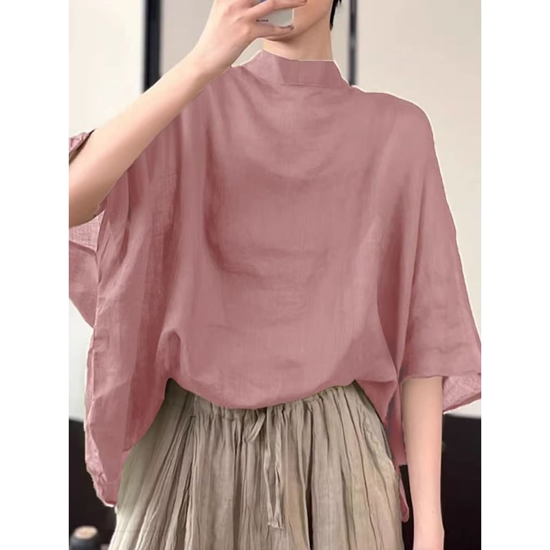 AllSeason Bat Sleeve Asymmetrical Blouse 2024 Lightweight Summer Tunic 5