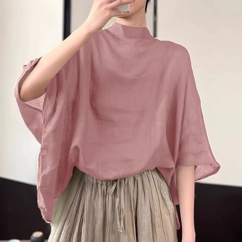 AllSeason Bat Sleeve Asymmetrical Blouse 2024 Lightweight Summer Tunic 6