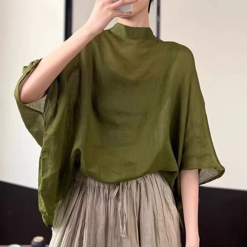 AllSeason Bat Sleeve Asymmetrical Blouse 2024 Lightweight Summer Tunic 7
