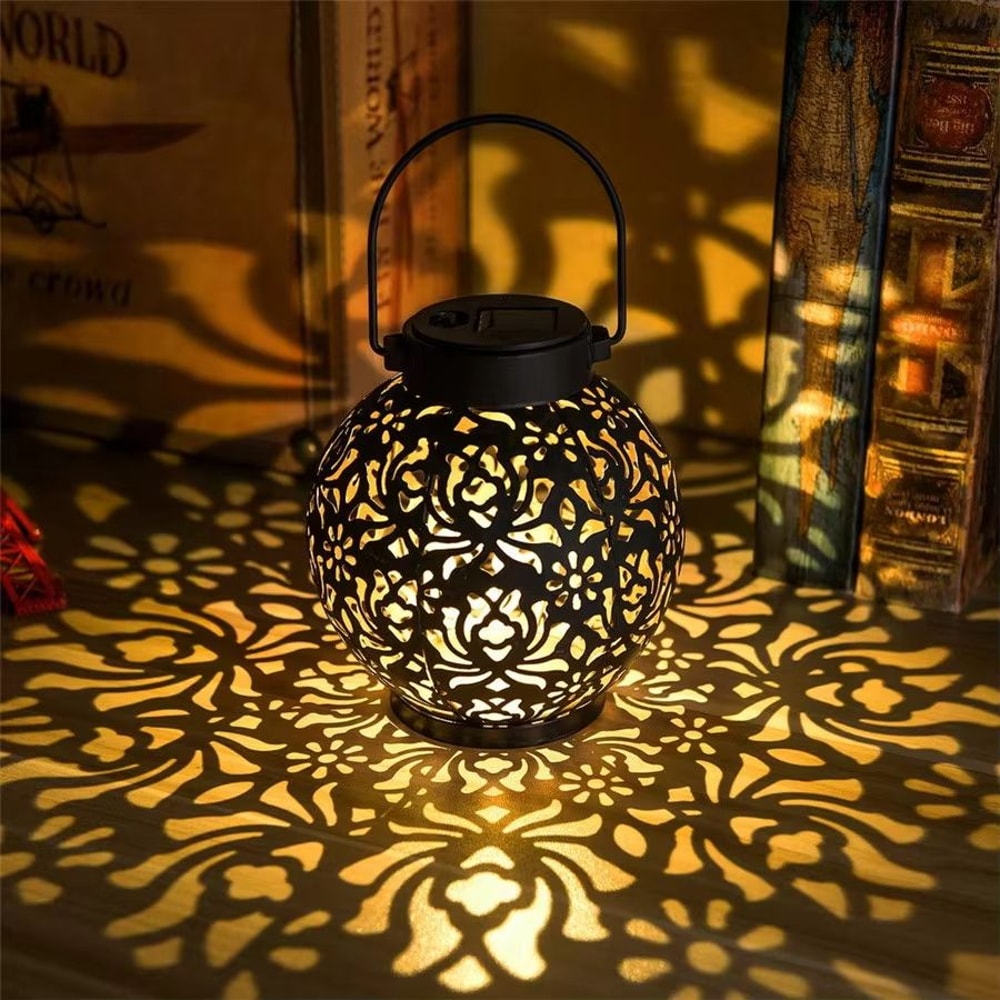 Hollow Iron Art Solar Garden Lantern Waterproof LED Outdoor Hanging Light For Pathways Landscape 0