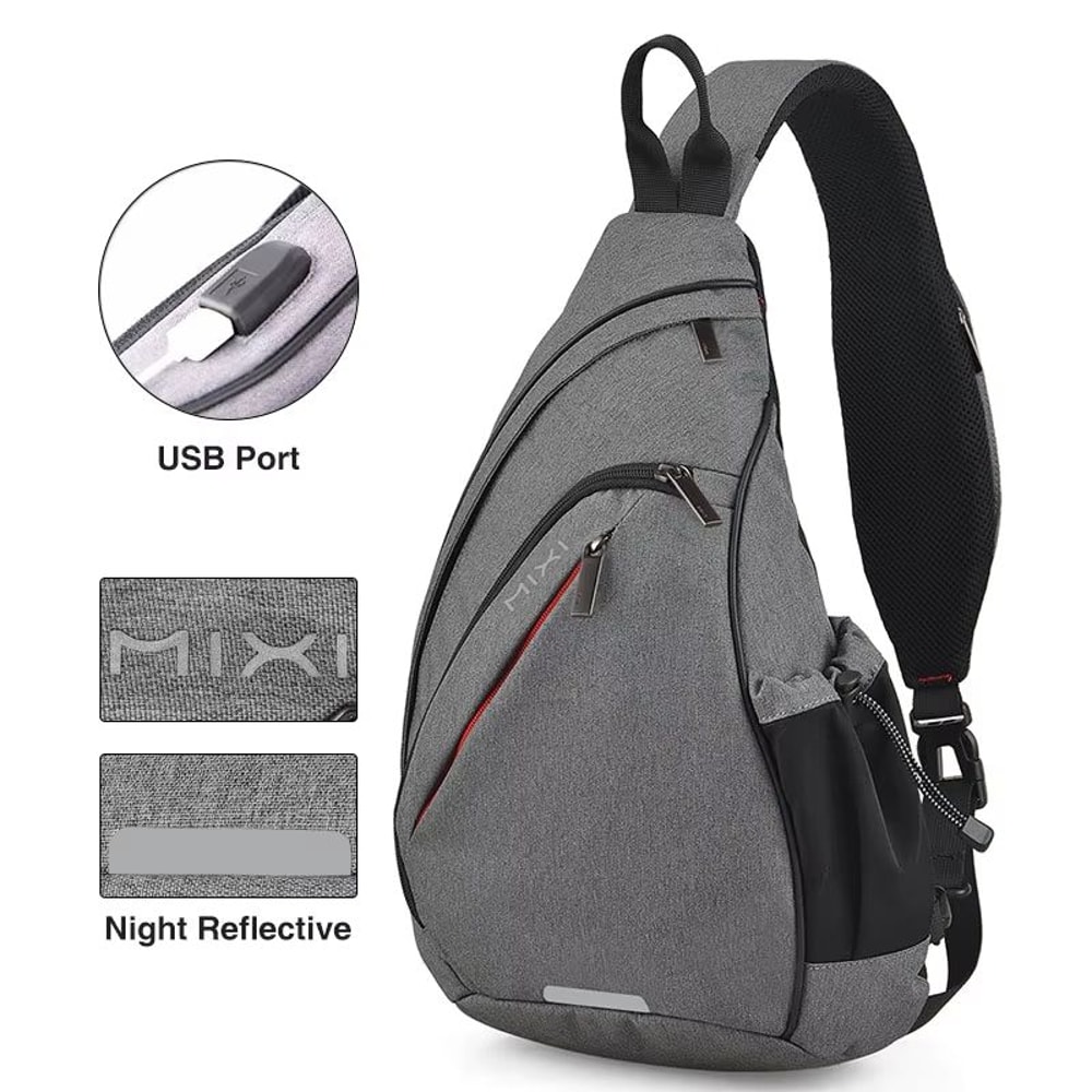 Mixi USB Sling Crossbody Backpack OneShoulder Sports Bag For Men Women Students Travel 8