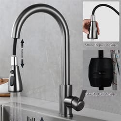 brushed nickel pull-out kitchen faucet – deck-mounted sink tap with stream & spray modes for hot and cold water