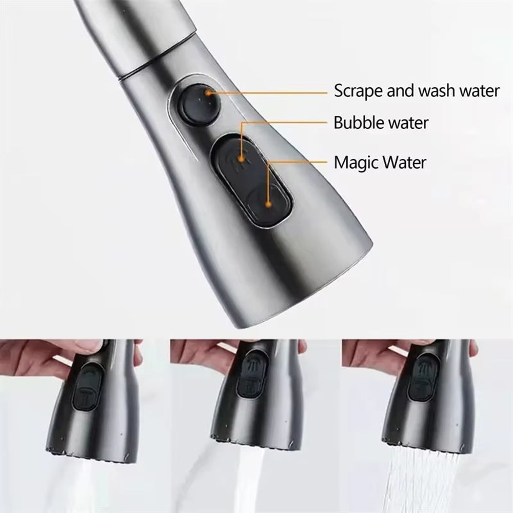 Brushed Nickel PullOut Kitchen Faucet DeckMounted Sink Tap With Stream Spray Modes For Hot And Co 1