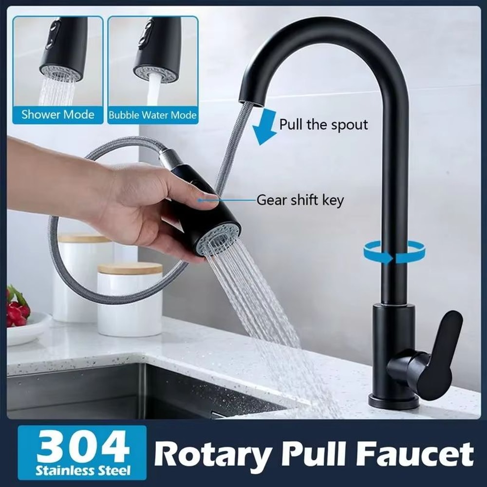 Brushed Nickel PullOut Kitchen Faucet DeckMounted Sink Tap With Stream Spray Modes For Hot And Co 2