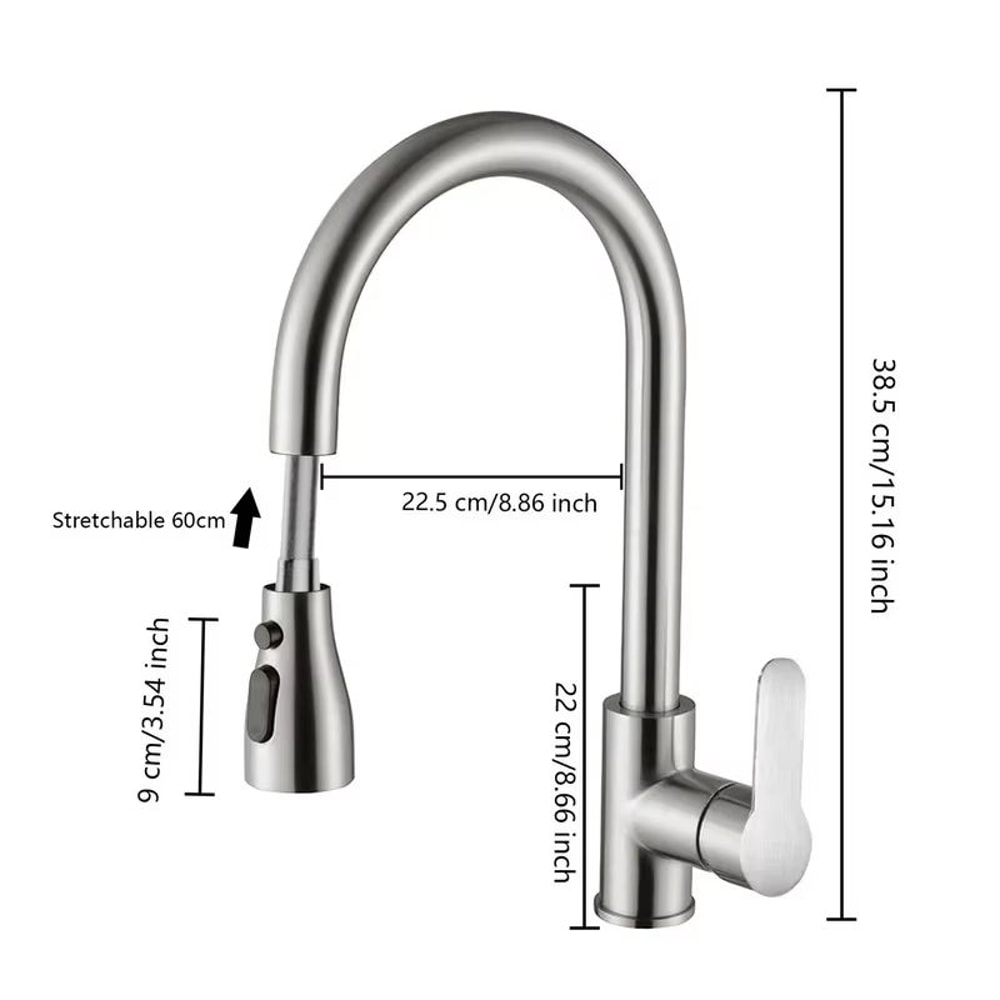 Brushed Nickel PullOut Kitchen Faucet DeckMounted Sink Tap With Stream Spray Modes For Hot And Co 5