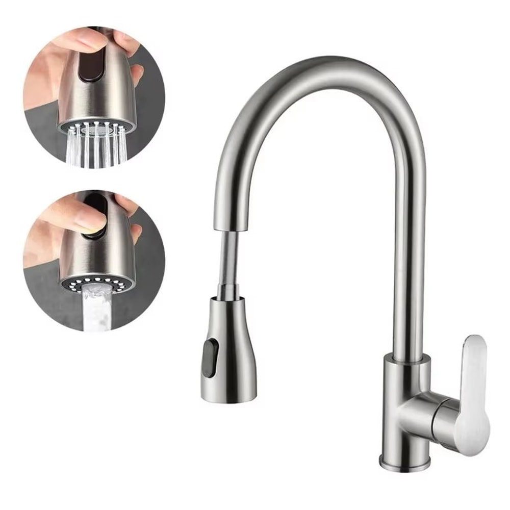 Brushed Nickel PullOut Kitchen Faucet DeckMounted Sink Tap With Stream Spray Modes For Hot And Co 7