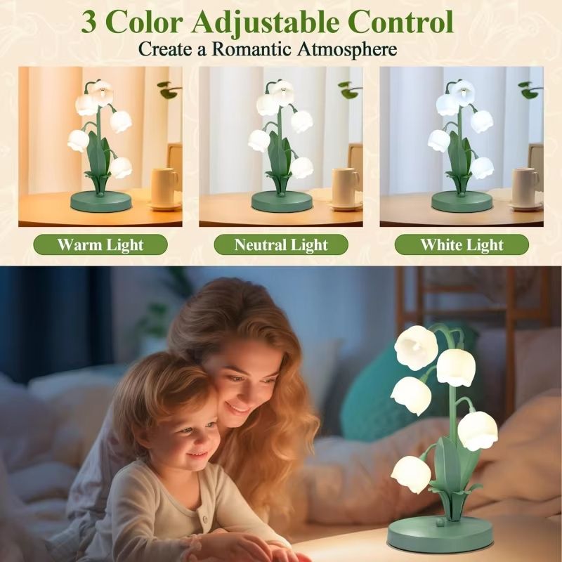 Vintage Floral Table Lamp With 5 Lily Shades G4 LED Nightstand Light For Bedroom Or Living Room In 3