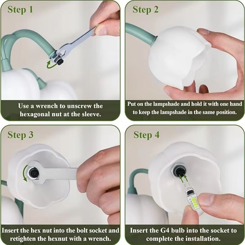 Vintage Floral Table Lamp With 5 Lily Shades G4 LED Nightstand Light For Bedroom Or Living Room In 4