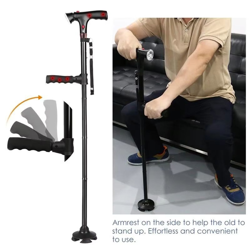 Collapsible Telescopic Walking Cane With LED Light And Alarm Folding Cane For Seniors With Adjusta 0
