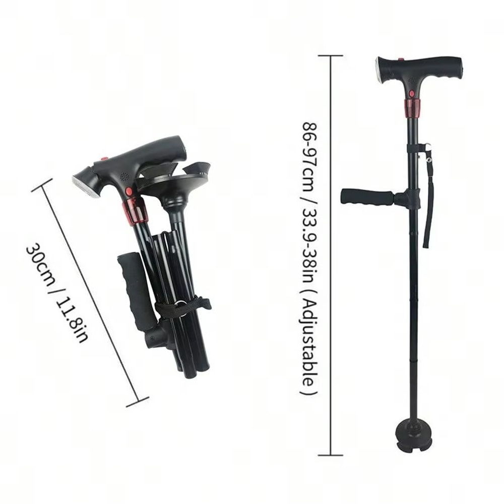 Collapsible Telescopic Walking Cane With LED Light And Alarm Folding Cane For Seniors With Adjusta 4