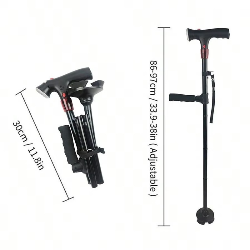 Collapsible Telescopic Walking Cane With LED Light And Alarm Folding Cane For Seniors With Adjusta 4