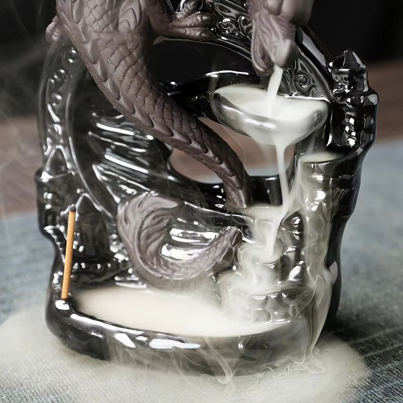 Vintage Dragon Waterfall Backflow Incense Burner Ceremonial Ceramic Decor 3