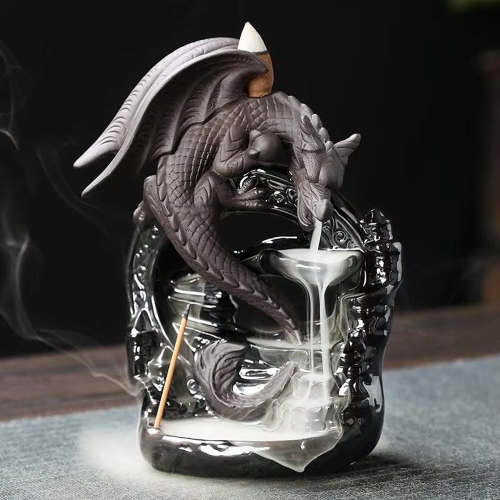 Vintage Dragon Waterfall Backflow Incense Burner Ceremonial Ceramic Decor 6
