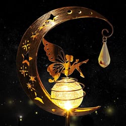 whimsical moon fairy solar garden stake light | crackle glass globe