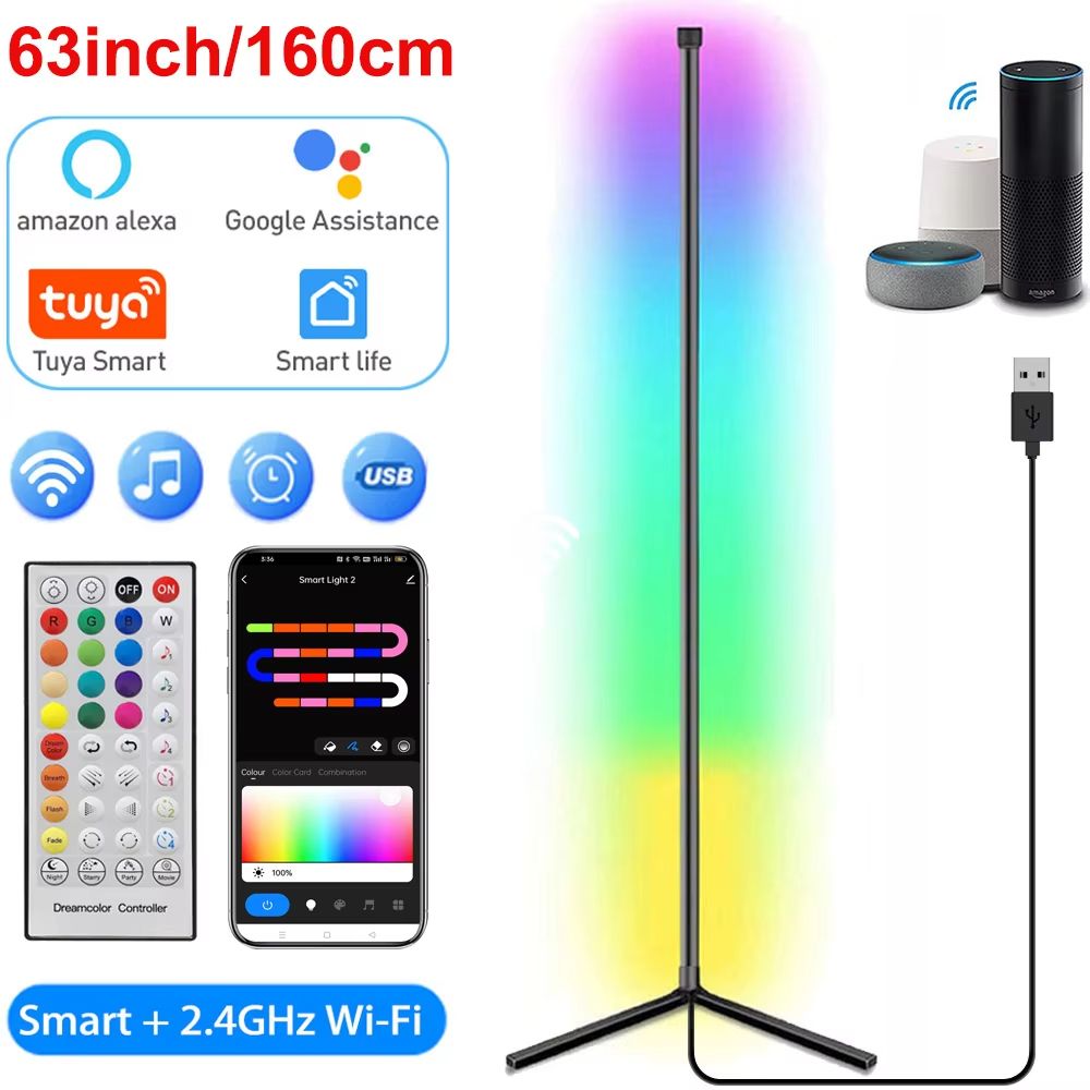 Smart Corner RGB Floor Lamp With Tuya And Alexa 160cm Dimmable Mood Lighting 9