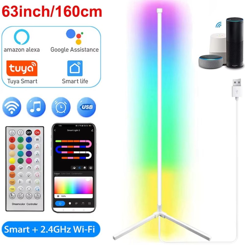 Smart Corner RGB Floor Lamp With Tuya And Alexa 160cm Dimmable Mood Lighting 10