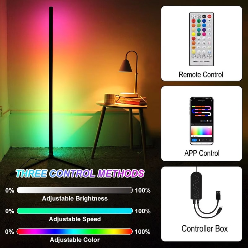 Smart Corner RGB Floor Lamp With Tuya And Alexa 160cm Dimmable Mood Lighting 4