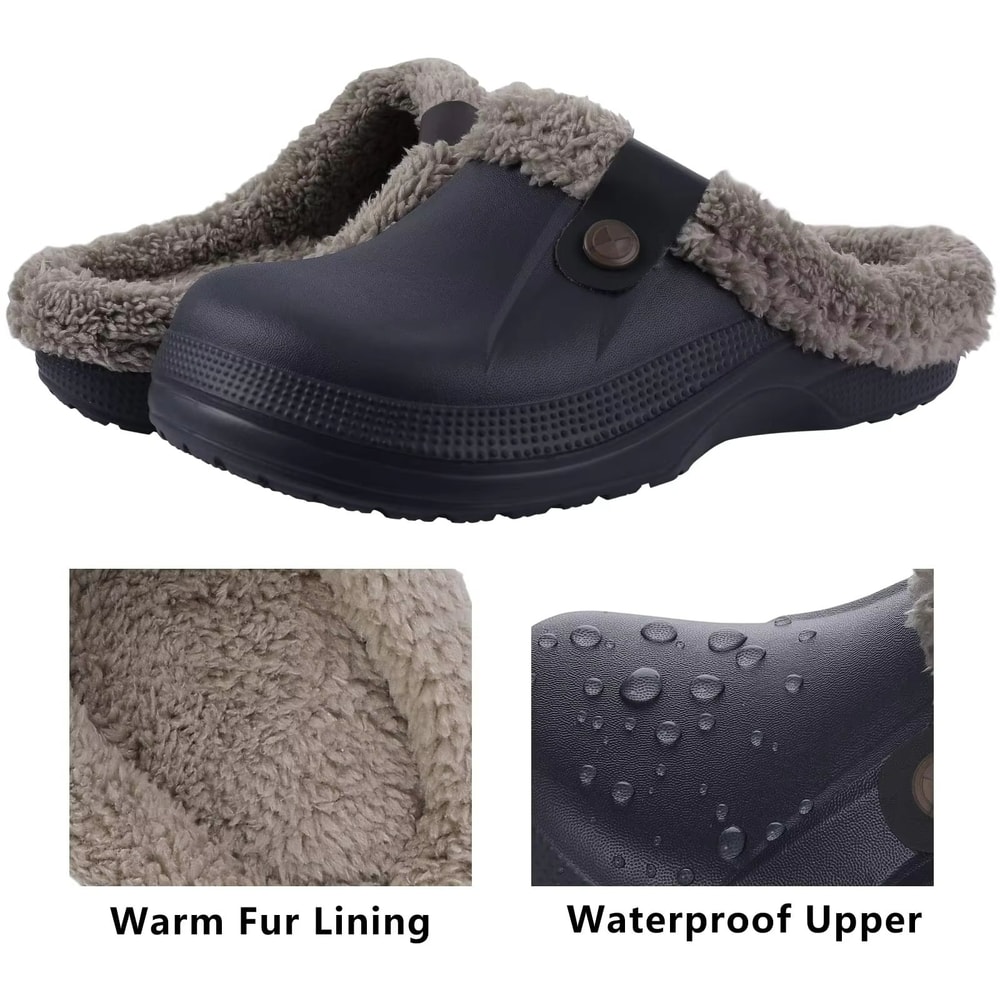 Cozy Waterproof Fur Clog Slippers Plush Indoor Outdoor Winter Shoes 4