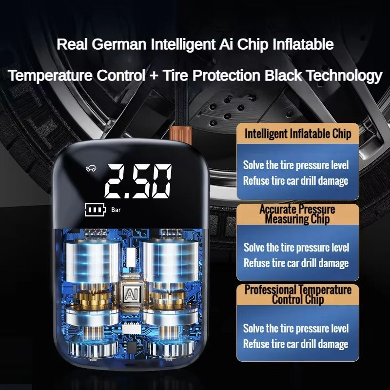 CompactGrip 150PSI Wireless Tire Pump Cordless 12V Portable Air Compressor 5