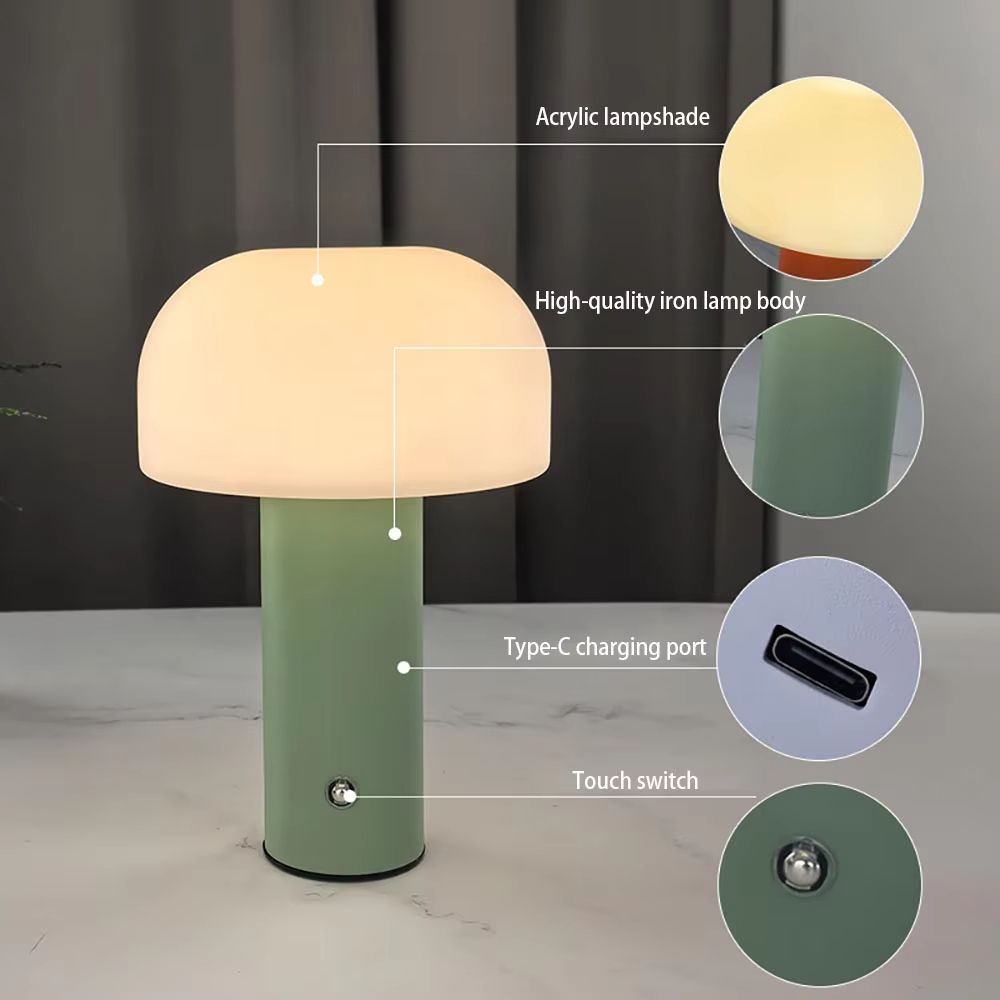 Mushroom Glow LED Rechargeable Table Lamp Portable 3Color Dimmable Night Light 1