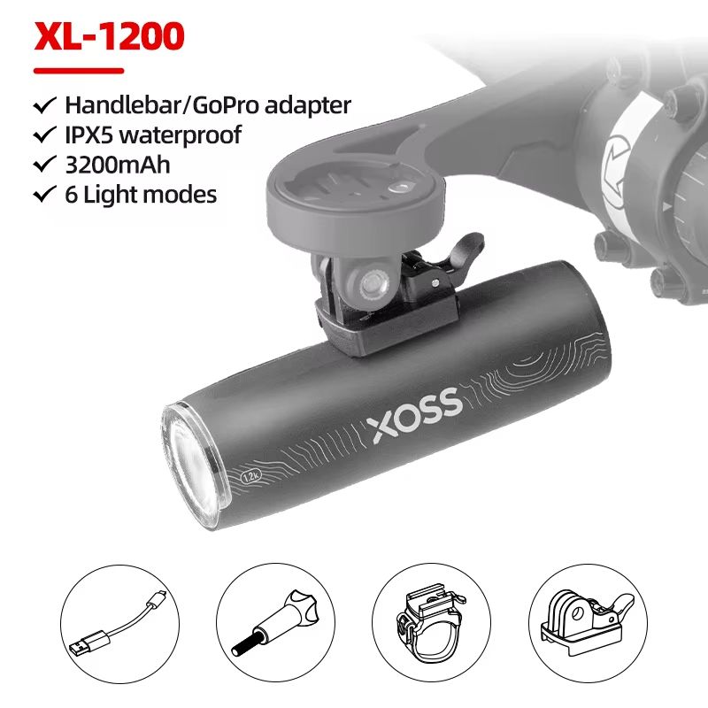 XOSS XL1200 Bike Headlight 1200 Lumen Waterproof Rechargeable Aluminum Front Lamp 11