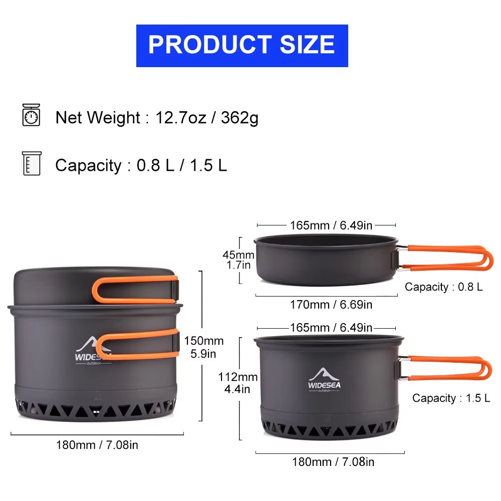 Widesea Camping Cookware Set 13L 23L Pot Kettle Lightweight Aluminum Heat Efficient Outdoor Cooking 2