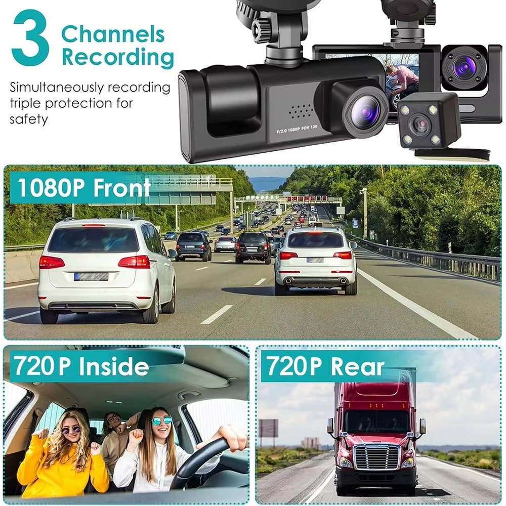1080P DualTriple Lens Car Dash Cam With Night Vision Optional Rear Camera 1