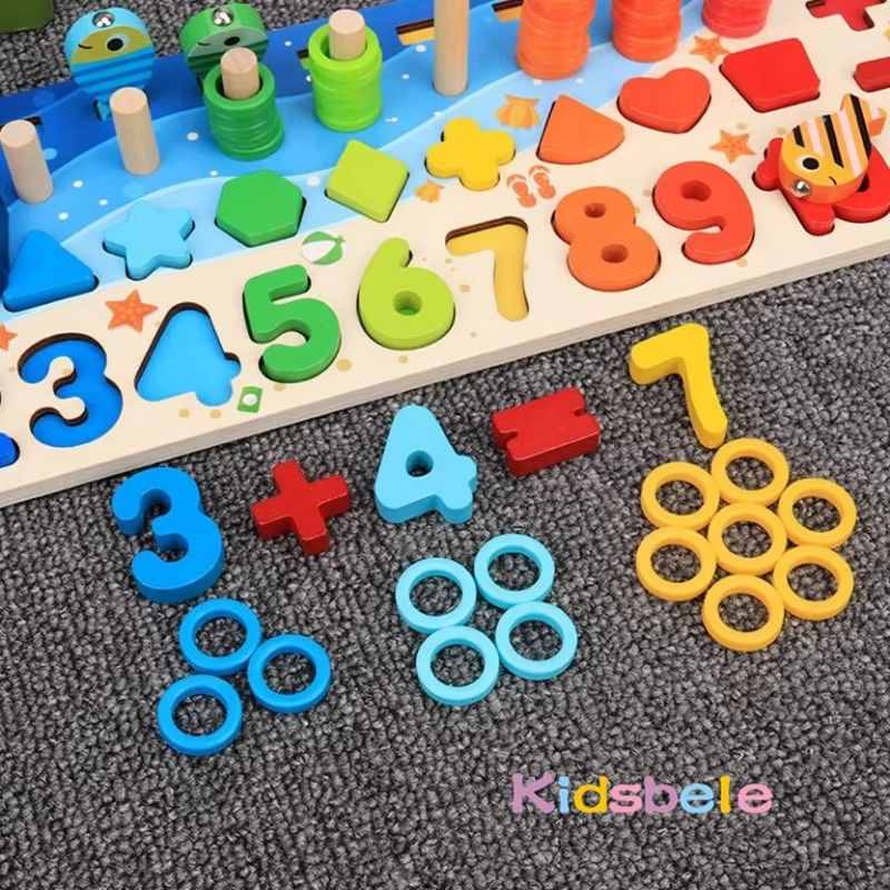 Kids Montessori Math Toy Educational Wooden Puzzle Fishing Game With Number And Shape Matching So 3