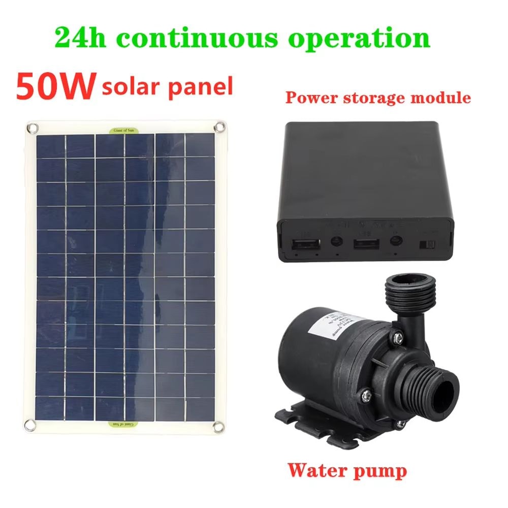 50W 800LH DC 12V Low Noise Brushless Solar Water Pump Kit For Outdoor Fountain Pond Pool Bird Bath 8