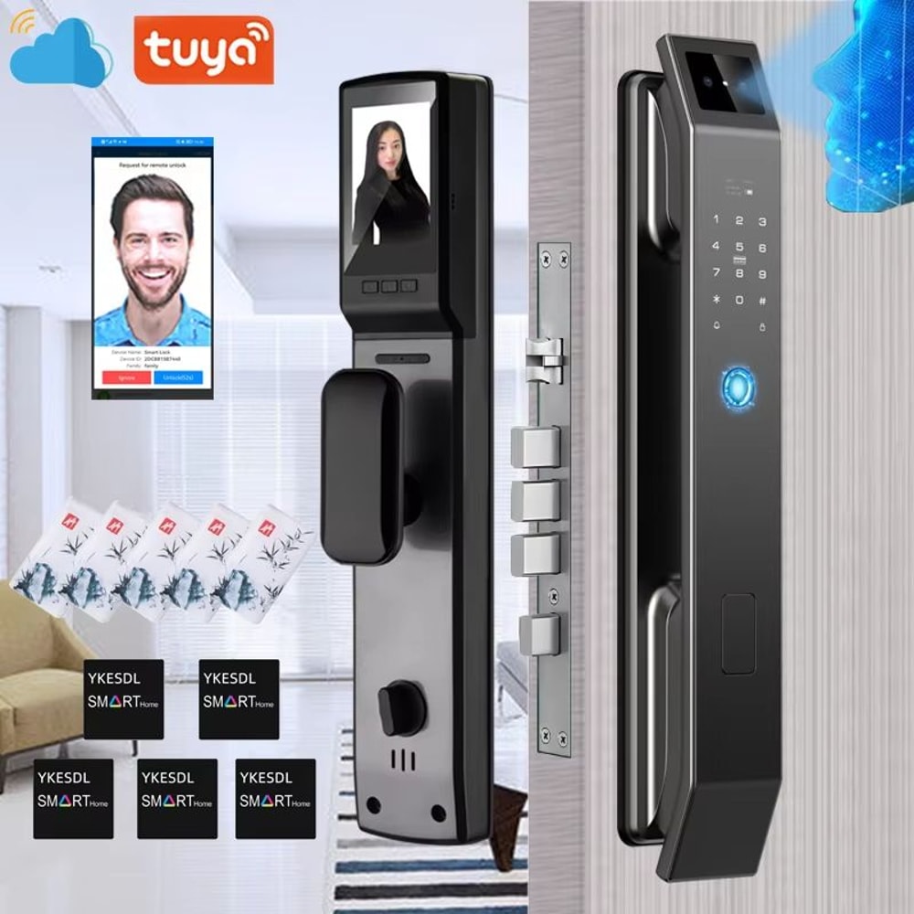 3D Face Recognition Unlock Digital Door Lock With Camera FIngerprint Password Unlock Keyless Electr 0