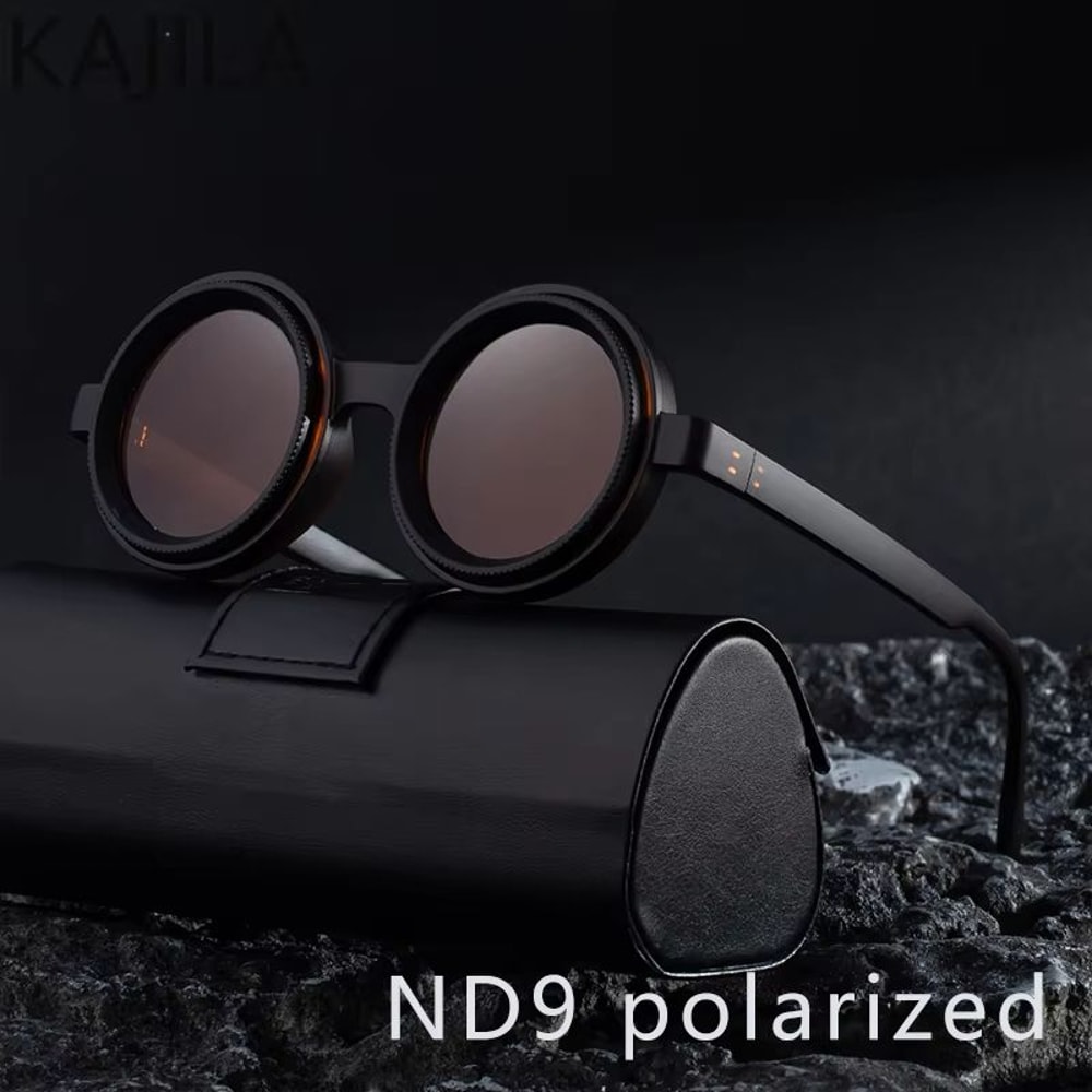 Polarized Small Frame Steampunk Round Sunglasses Adjustable Dimming UV400 Light Reducing Eyewear Fo 0