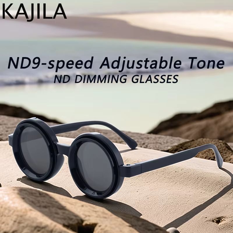 Polarized Small Frame Steampunk Round Sunglasses Adjustable Dimming UV400 Light Reducing Eyewear Fo 1