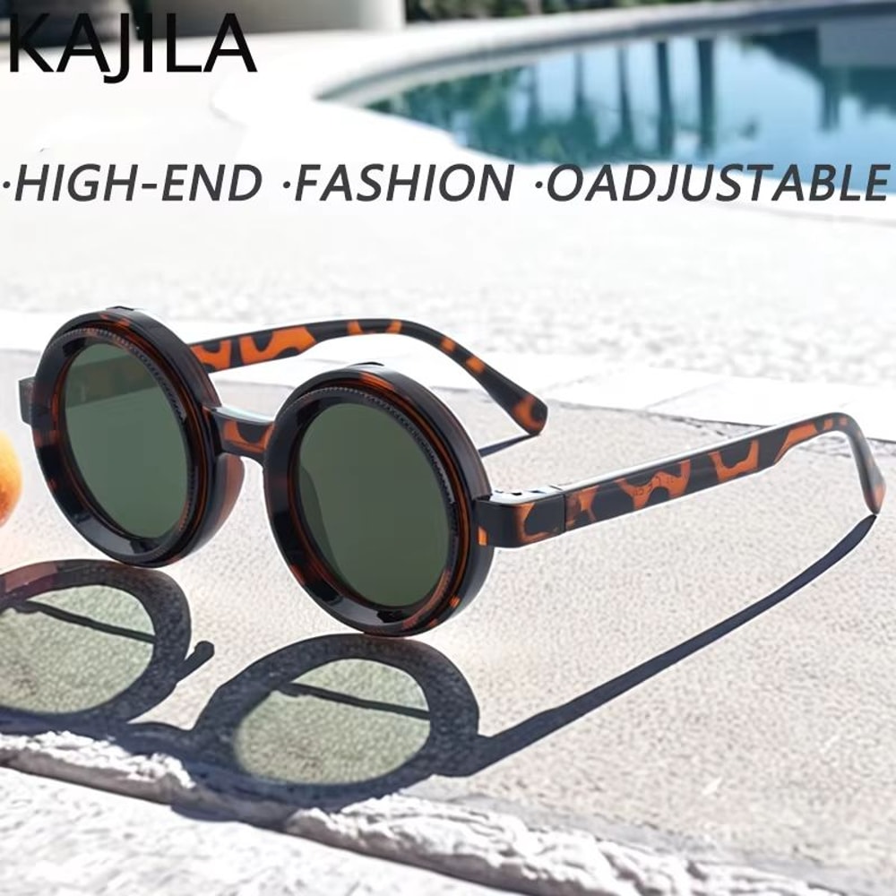 Polarized Small Frame Steampunk Round Sunglasses Adjustable Dimming UV400 Light Reducing Eyewear Fo 2