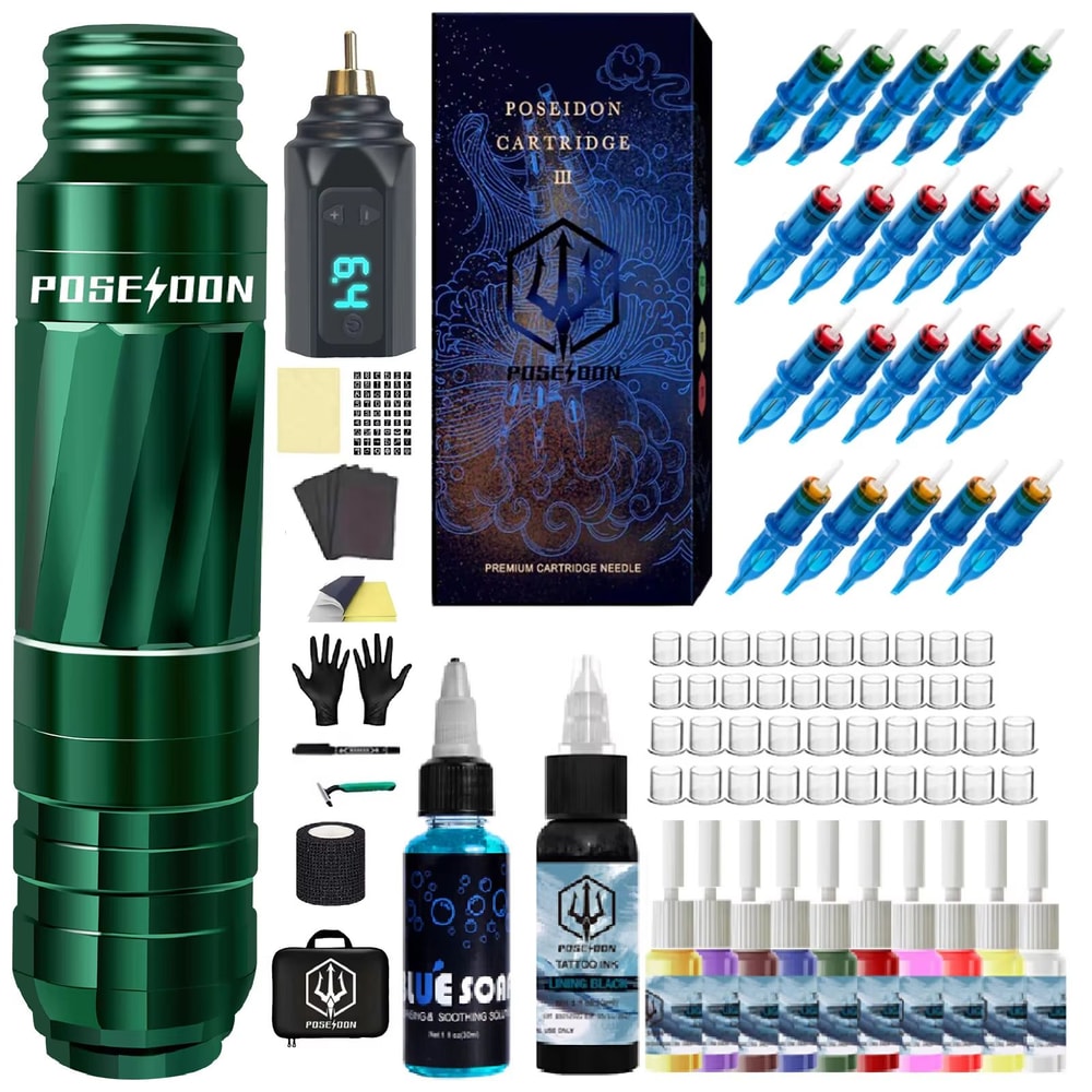POSEIDON Professional Tattoo Pen Kit With Rotary Electric Tattoo Machine And Power Supply For Artis 1