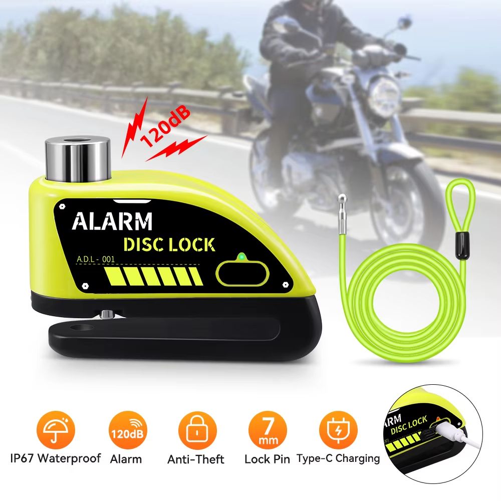Motorcycle Alarm Disc Brake Lock 110dB Waterproof AntiTheft Padlock 0