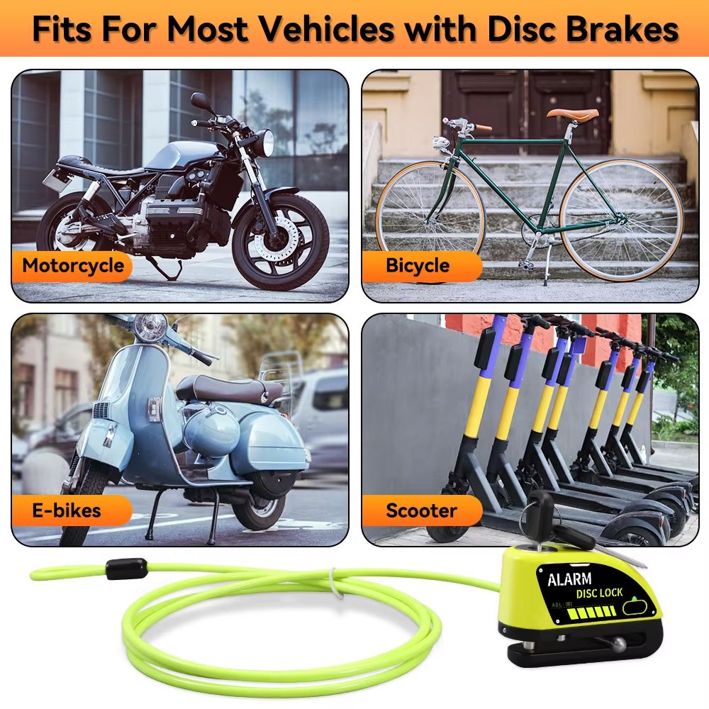 Motorcycle Alarm Disc Brake Lock 110dB Waterproof AntiTheft Padlock 4