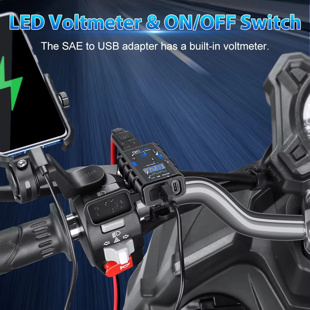Anchtek Motorcycle USB Charger 64 A QC30 PD FastCharging Socket 2