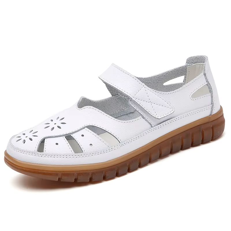 Women Summer Breathable Leather Sandals Non Slip Casual Roman Open Toe Flats 13
