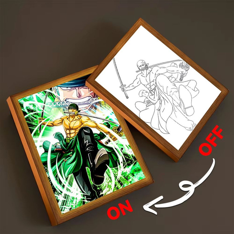 Anime LED Light Painting Photo Frame One Piece Luffy Zoro Night Lamp Bedroom Manga Decor Gift For 10