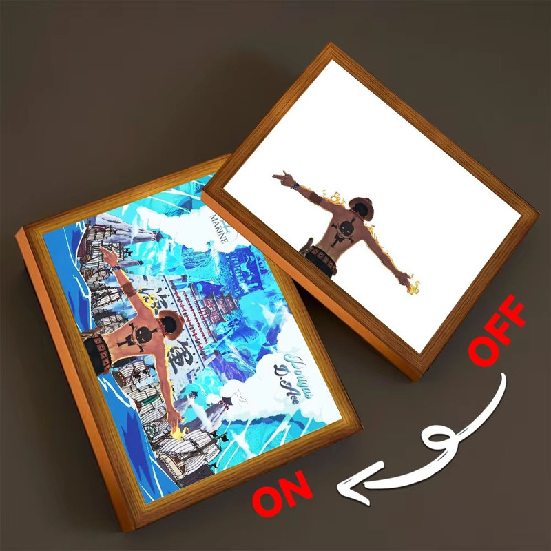 Anime LED Light Painting Photo Frame One Piece Luffy Zoro Night Lamp Bedroom Manga Decor Gift For 12