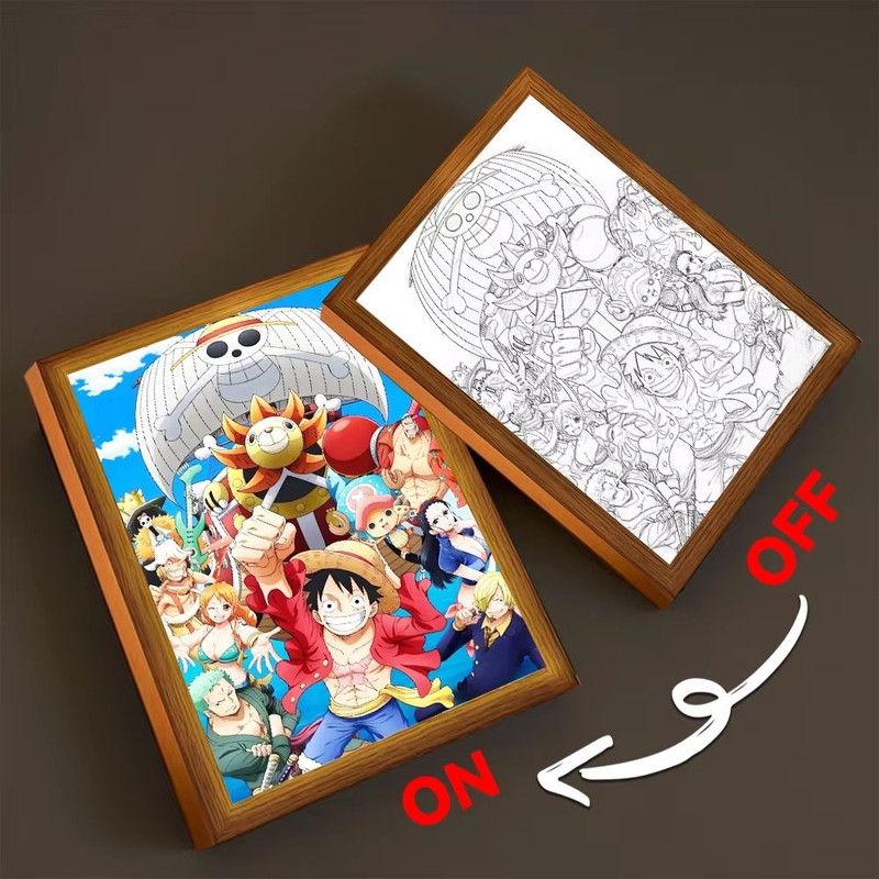 Anime LED Light Painting Photo Frame One Piece Luffy Zoro Night Lamp Bedroom Manga Decor Gift For 8