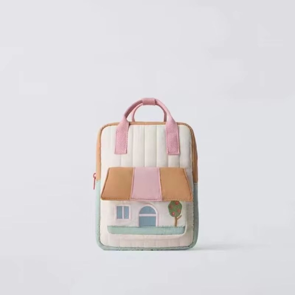 Tree House Embroidery Backpack Lightweight ParentChild Matching Bag For Boys And Girls Contrasting 0