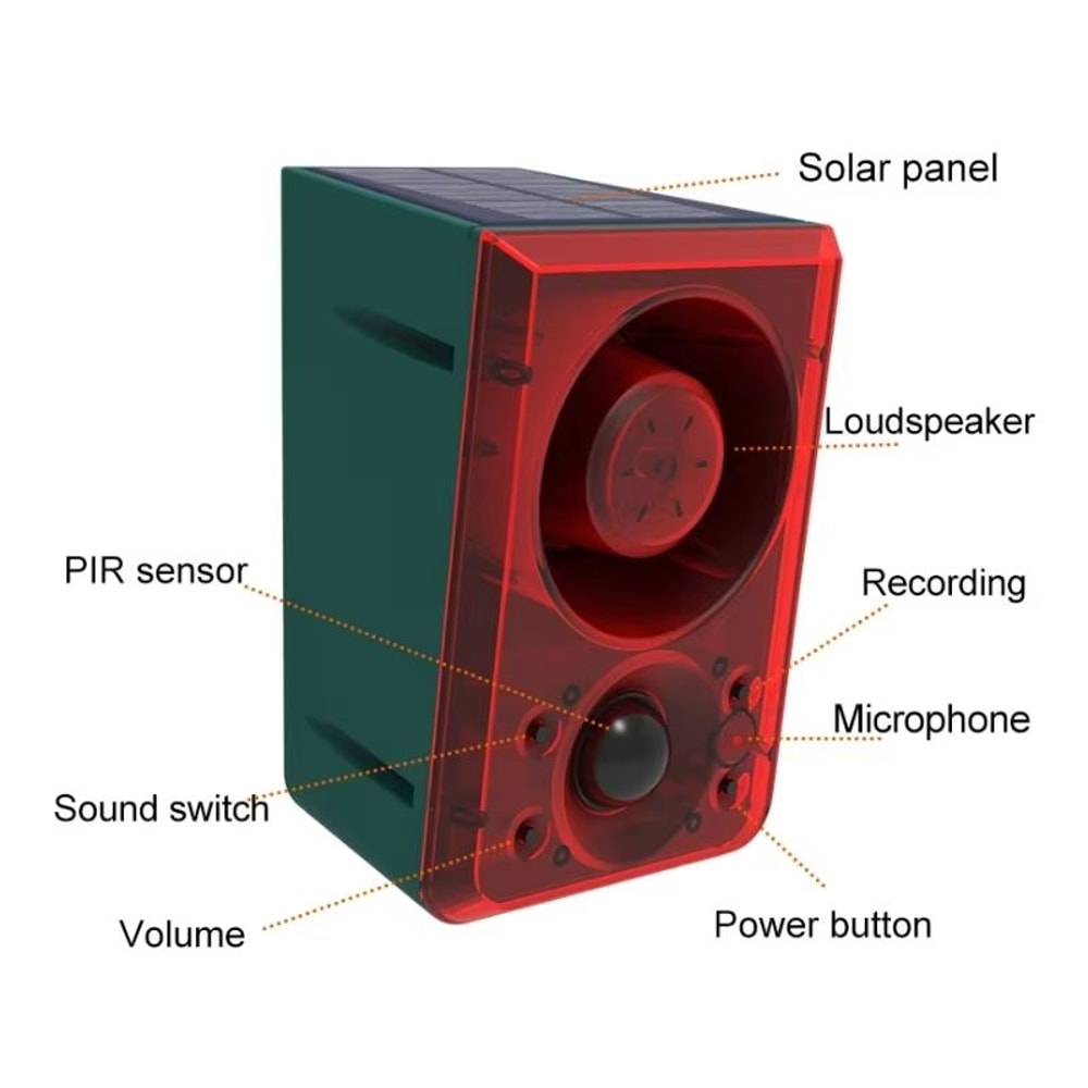 Outdoor Solar Motion Sensor Alarm 129dB With Remote Control For Farm Yard Garden Garage 3