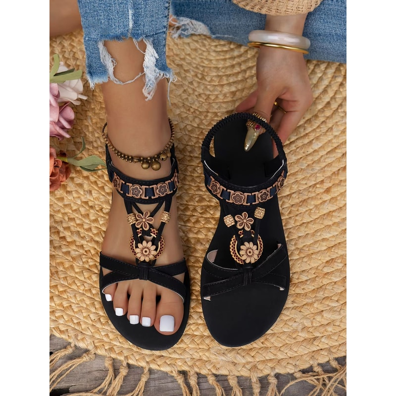 Boho Bliss RoundToe Flat Sandals Casual Summer Bohemian Sandals 0