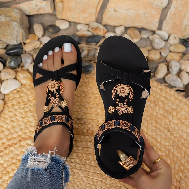 Boho Bliss RoundToe Flat Sandals Casual Summer Bohemian Sandals 5