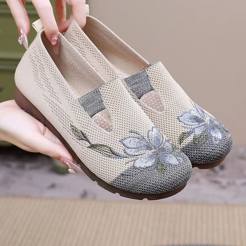 BreezeStep Embroidered Mesh Flats Breathable Summer AntiSlip Walking Shoes For Women 7